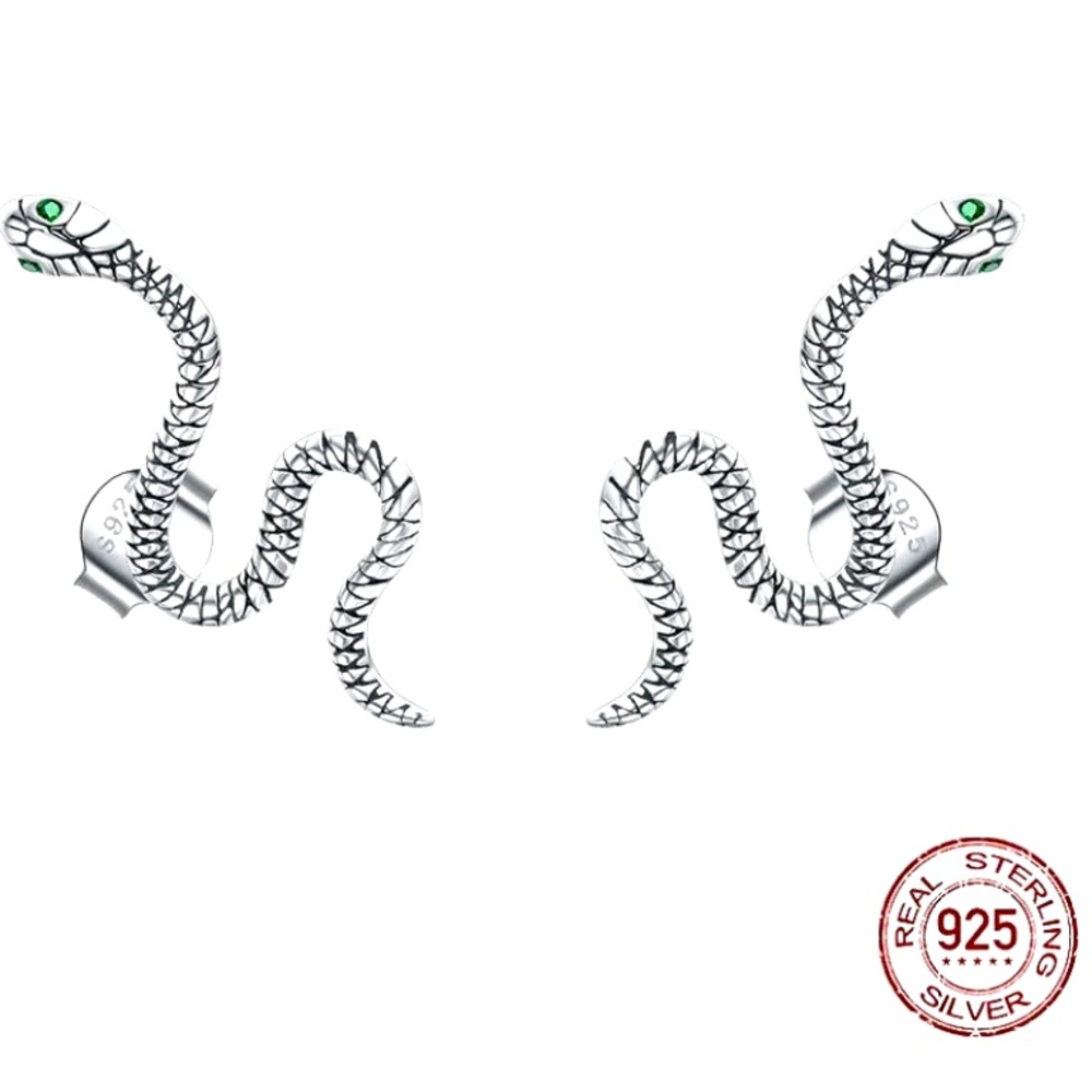 925 Sterling Silver Snake Studs Punk Earrings, Unisex Hypoallergenic Earrings